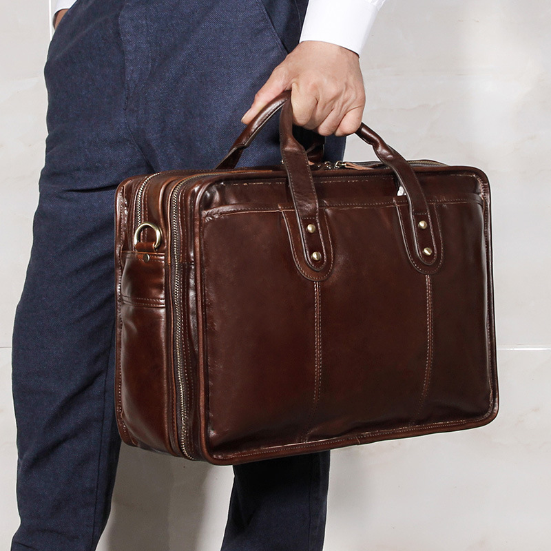 Leather Briefcase - Men's Top Grain Cowhide Leather Briefcase