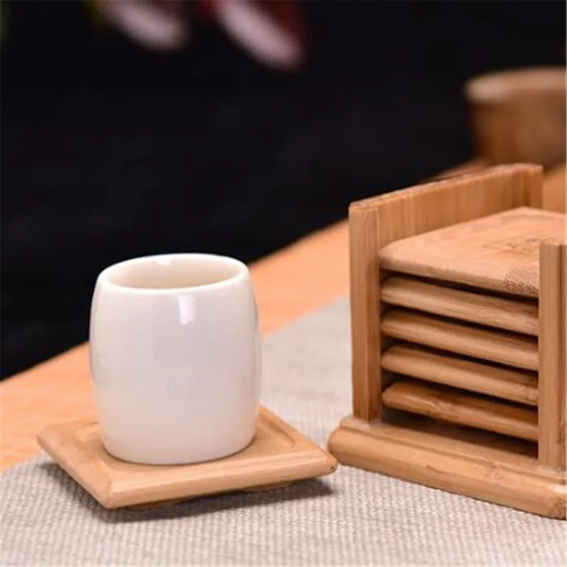 6PCS Round Shape Bamboo Coaste - Marble Coaster Set ulasan dan harga