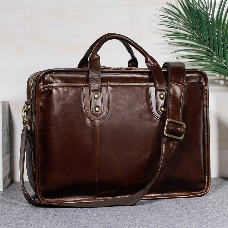 Men's Top Grain Cowhide Leathe - Leather Briefcase ulasan dan harga