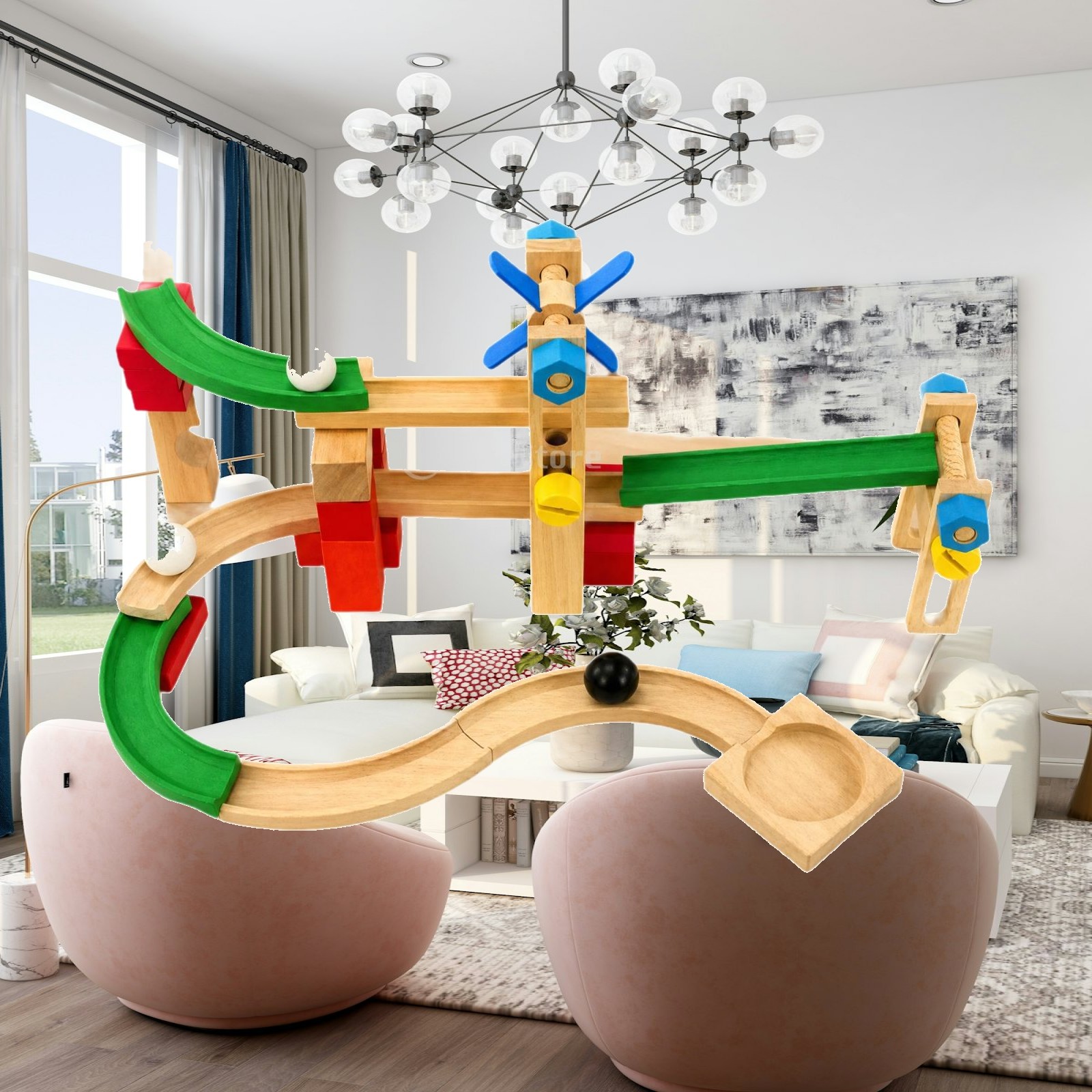 Wooden Marble Run Track for Ki - Marble Coaster Set ulasan dan harga