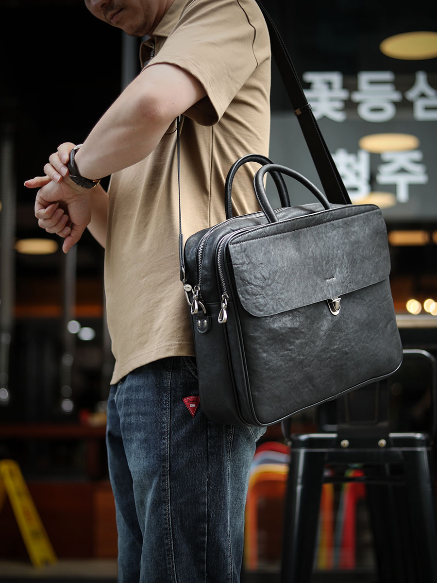 LuxurySoft Black Genuine Leath - Leather Briefcase ulasan dan harga