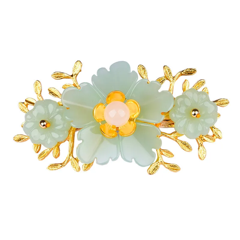 Green Jade Flower Barrette Des - Gold Plated Jewelry ulasan dan harga