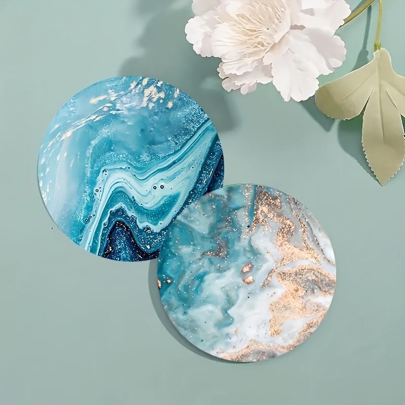 2D Flat 6pcs Blue Ocean Round  - Marble Coaster Set ulasan dan harga