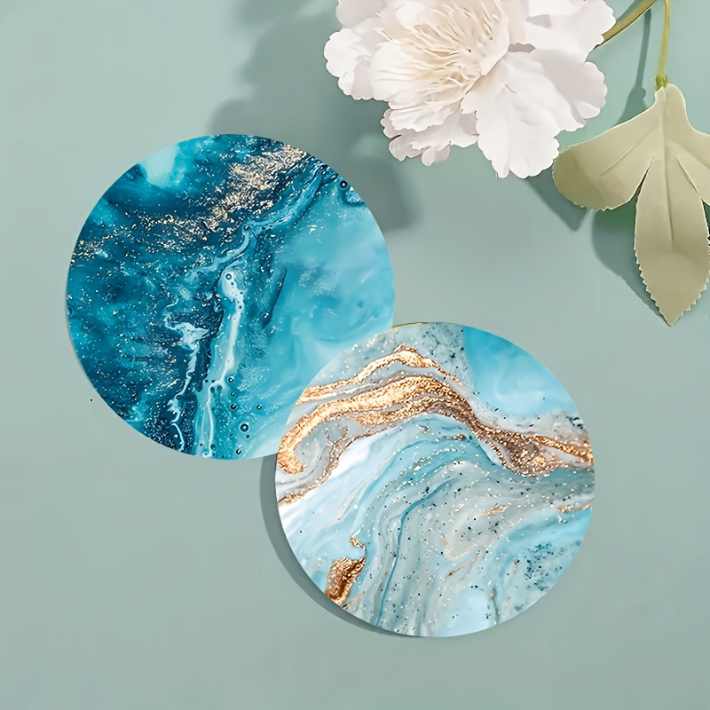 2D Flat 6pcs Blue Ocean Round  - Marble Coaster Set ulasan dan harga