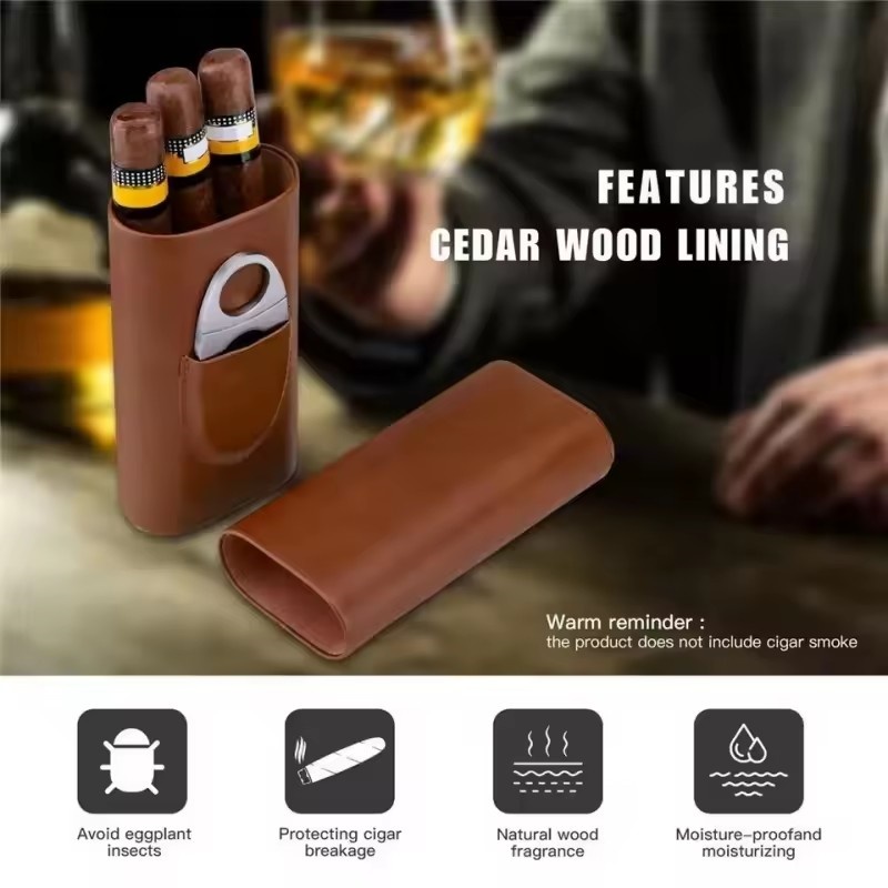 Leather Cigar Case 3 Finger Po - Premium Cigar Case ulasan dan harga